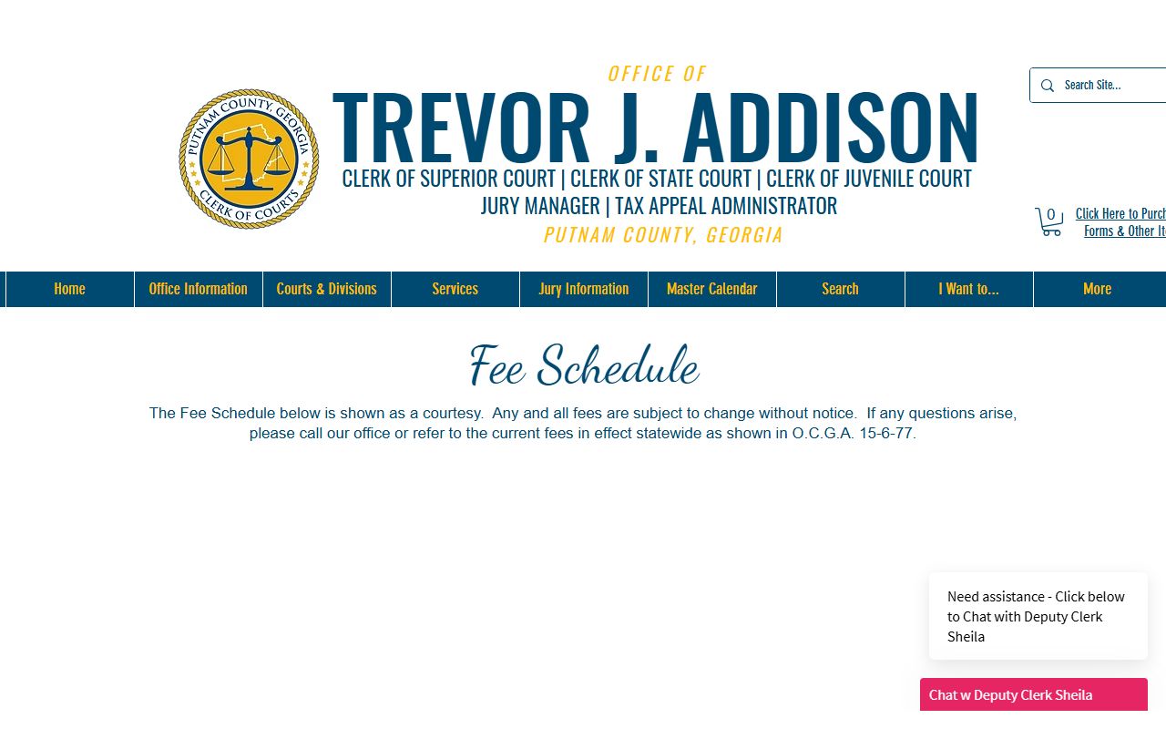 Putnam County Clerk of Superior Court records fee schedule