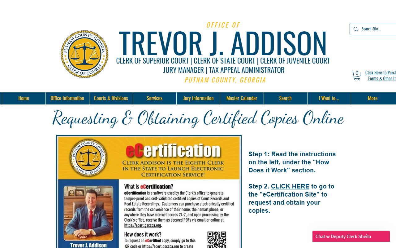 Putnam County Clerk of Superior Court records certified copies page