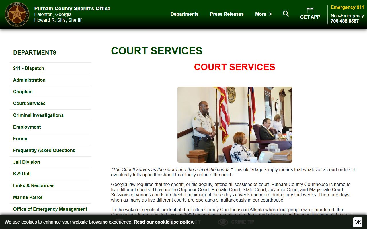 Putnam County court charges and Sheriff's courthouse services