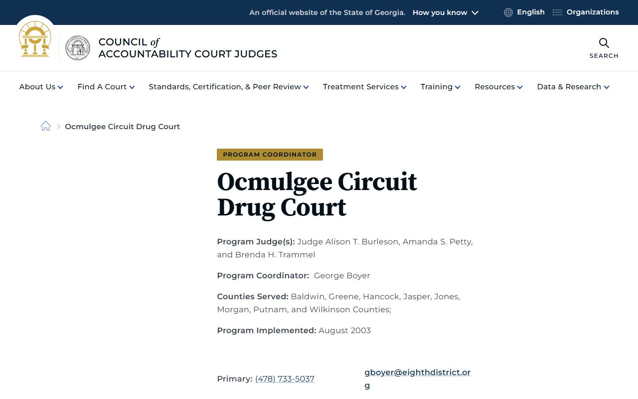 Putnam County court dockets and Ocmulgee Circuit Drug Court contact