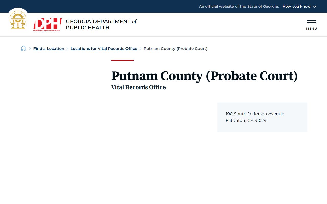 Putnam County probate records DPH vital records office listing