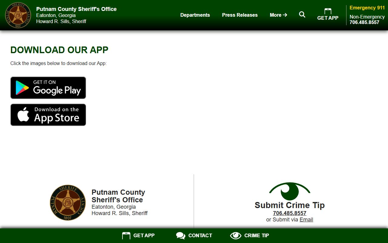 Putnam County warrant records sheriff app download page